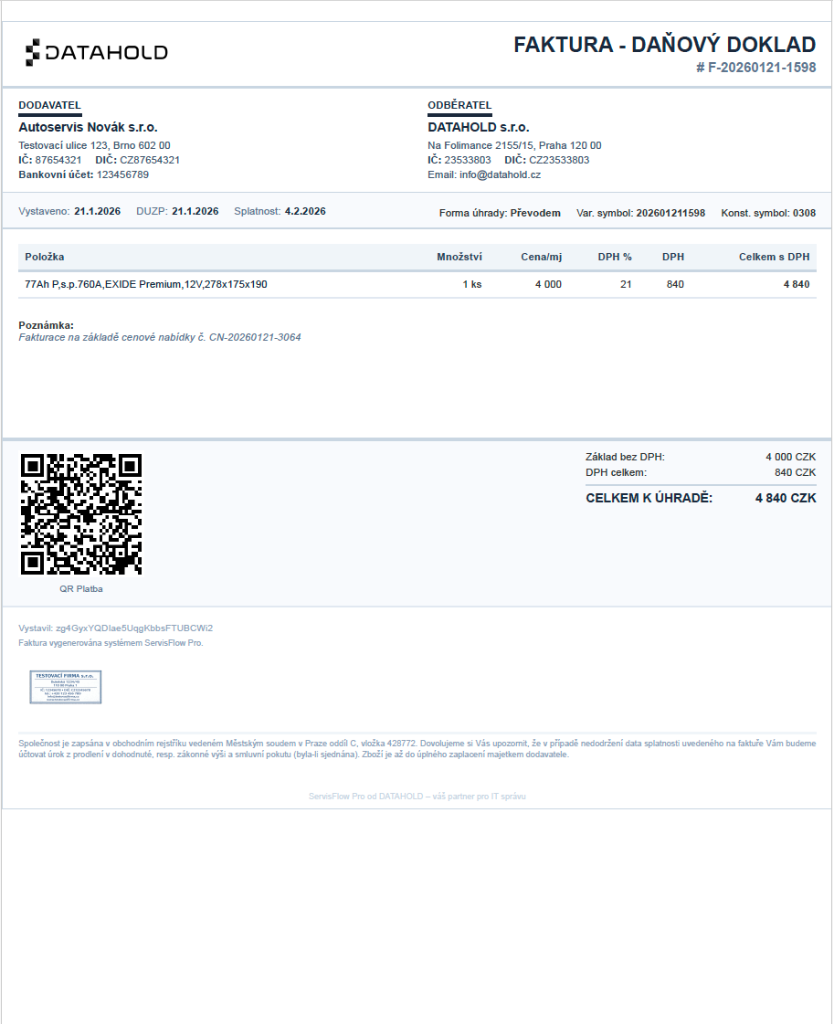 Profesionální faktura ServisFlow